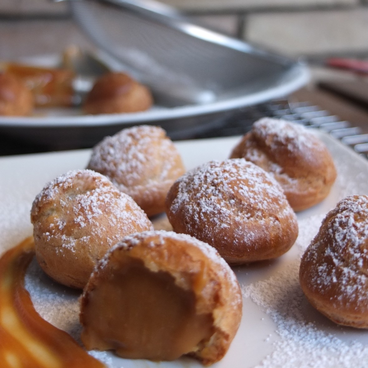 Salted caramel choux buns