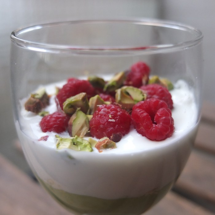Raspberry and avocado mousse verrine