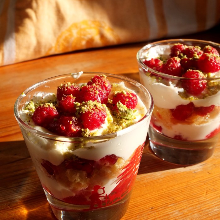 Raspberry, yoghurt and sponge verrines