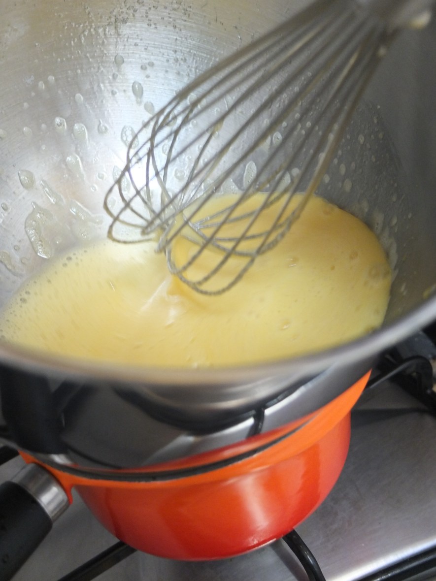 Genoise sponge on a bain marie