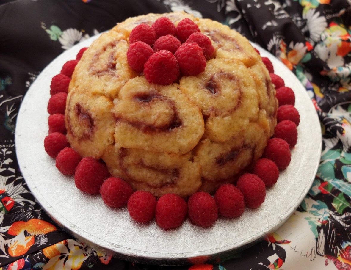 Lemon mousse and raspberry charlotte royale