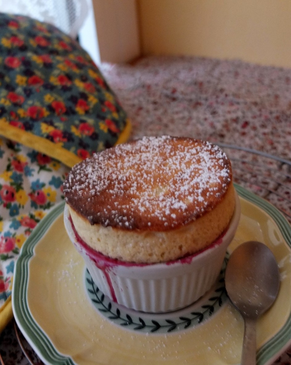 Cherry and almond soufflé