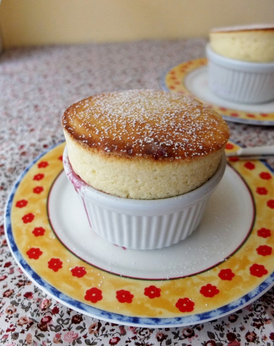 Cherry and almond soufflés