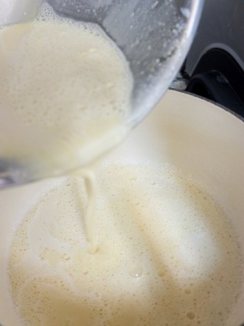 Pour into saucepan and whisk till it thickens.