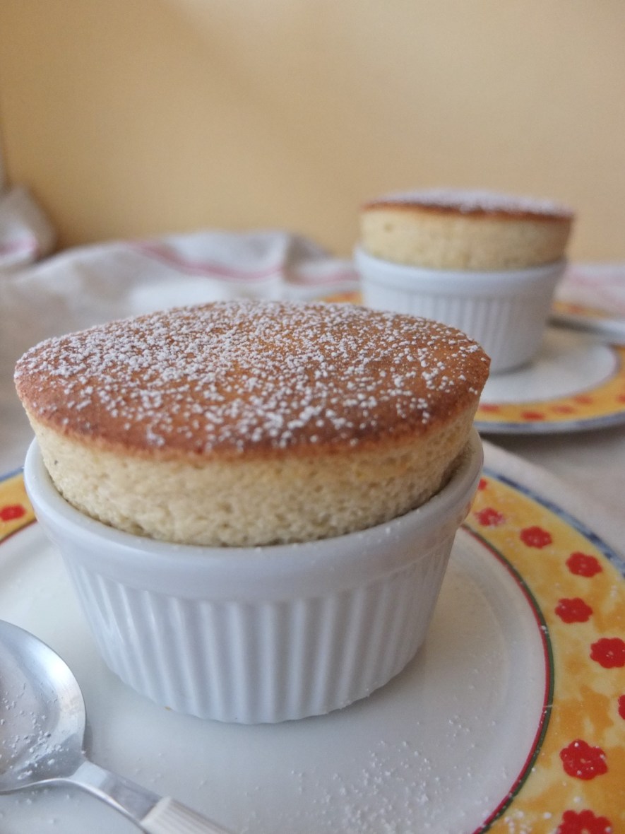 Cherry and almond soufflés