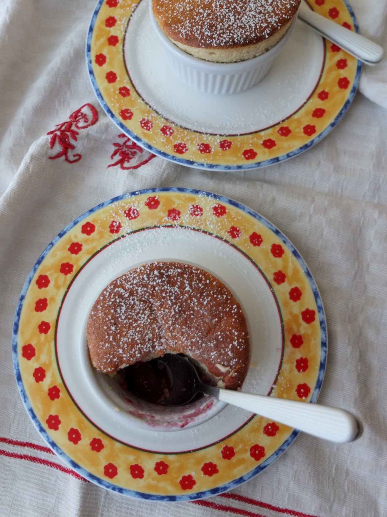 Cherry and almond soufflés
