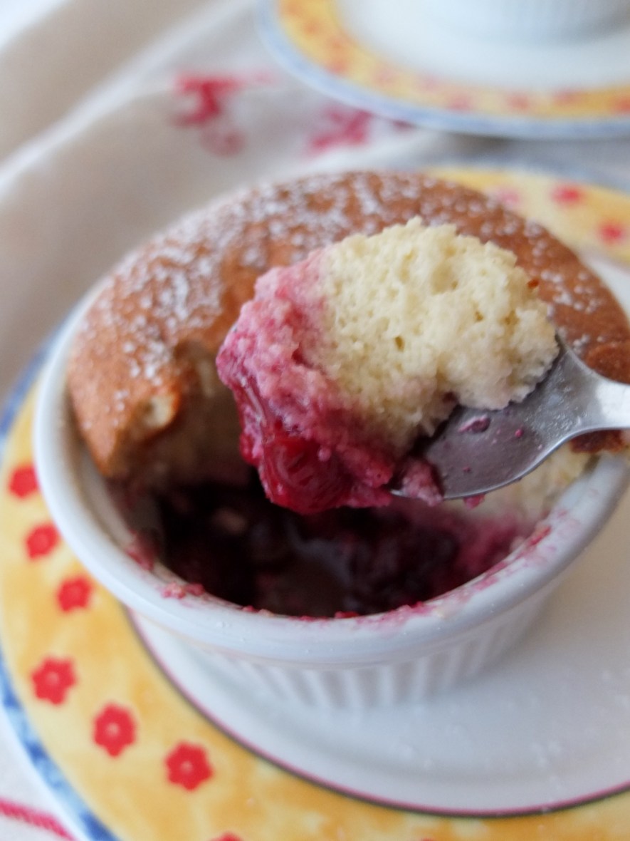 Cherry and almond soufflés
