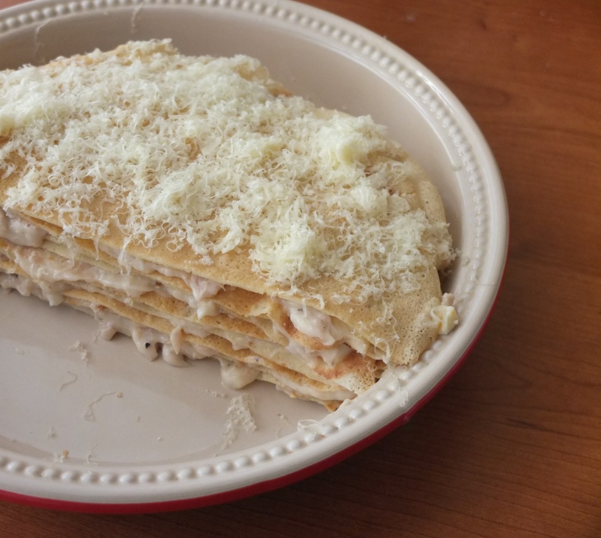 Tuna and egg crêpe cake