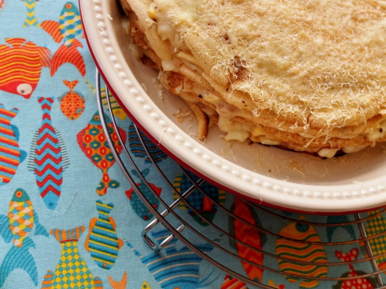 Tuna and egg crêpe cake