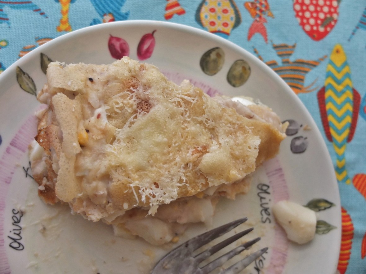 Tuna and egg crêpe cake