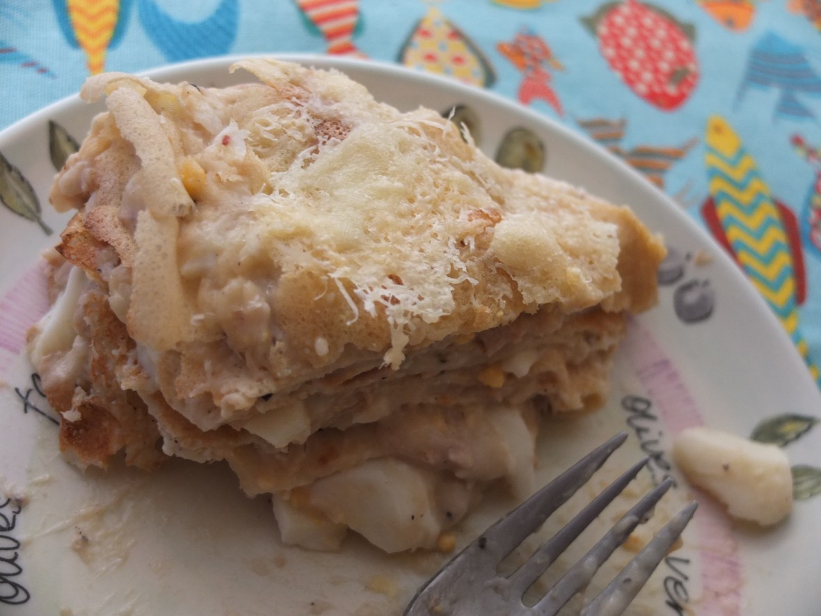 Tuna and egg crêpe cake