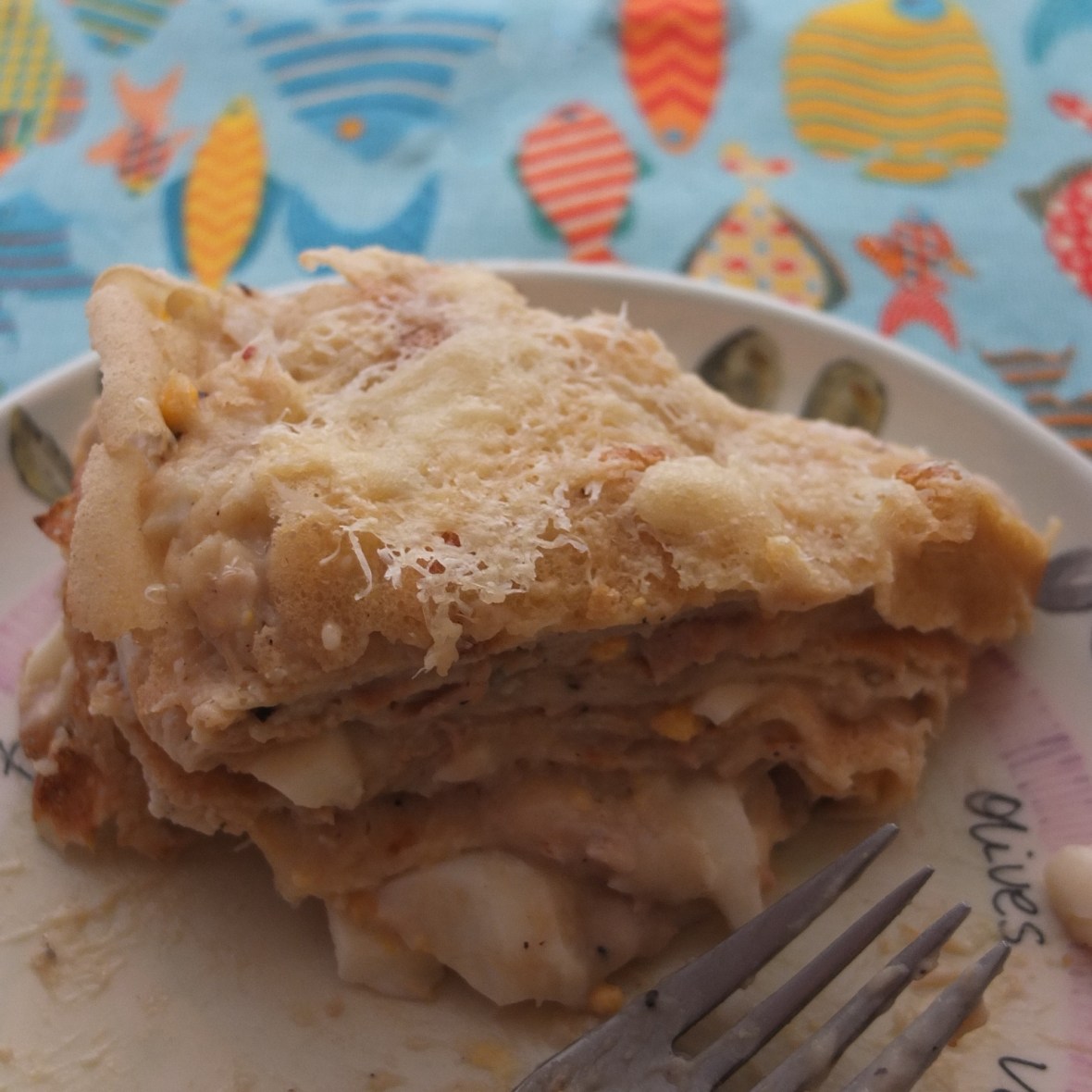 Tuna and egg crêpe cake