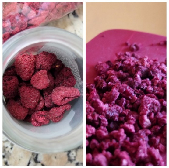Dehydrated and chopped raspberries