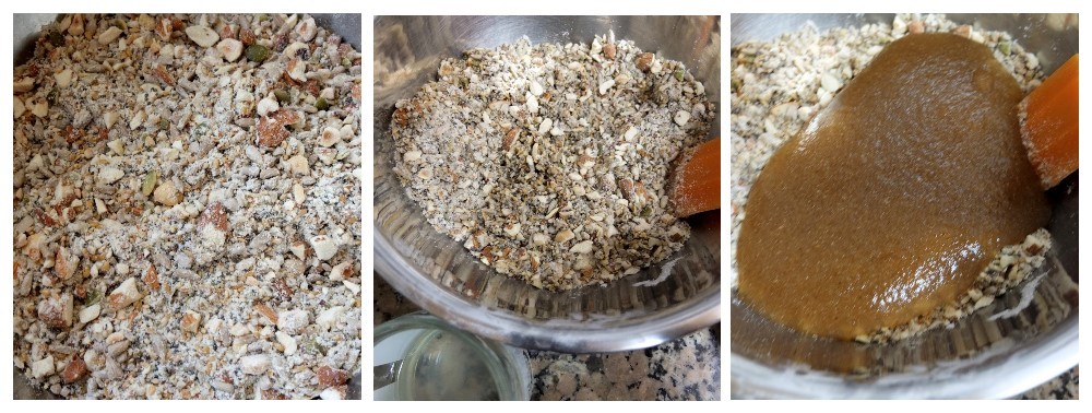 Dry ingredients then coconut oil then psyllium gel