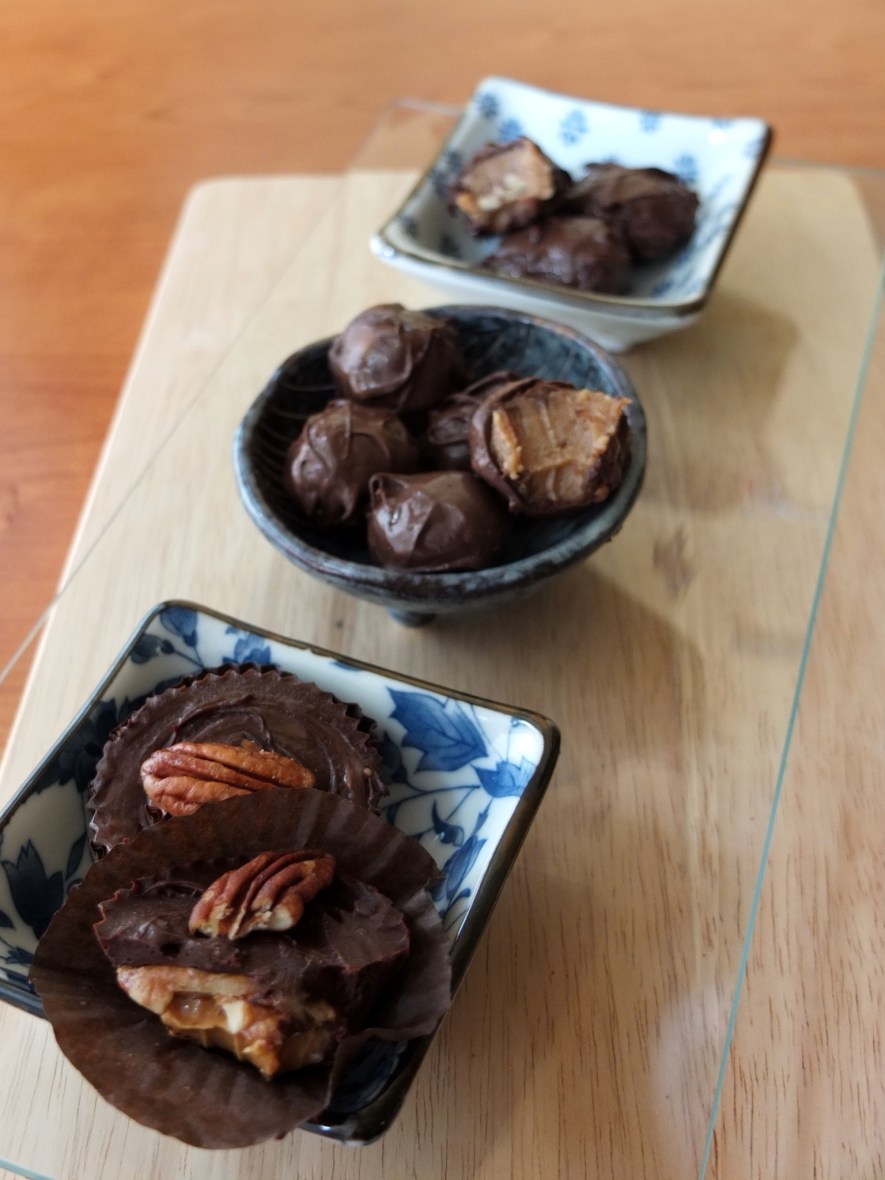 Chocolate-covered salted date caramels