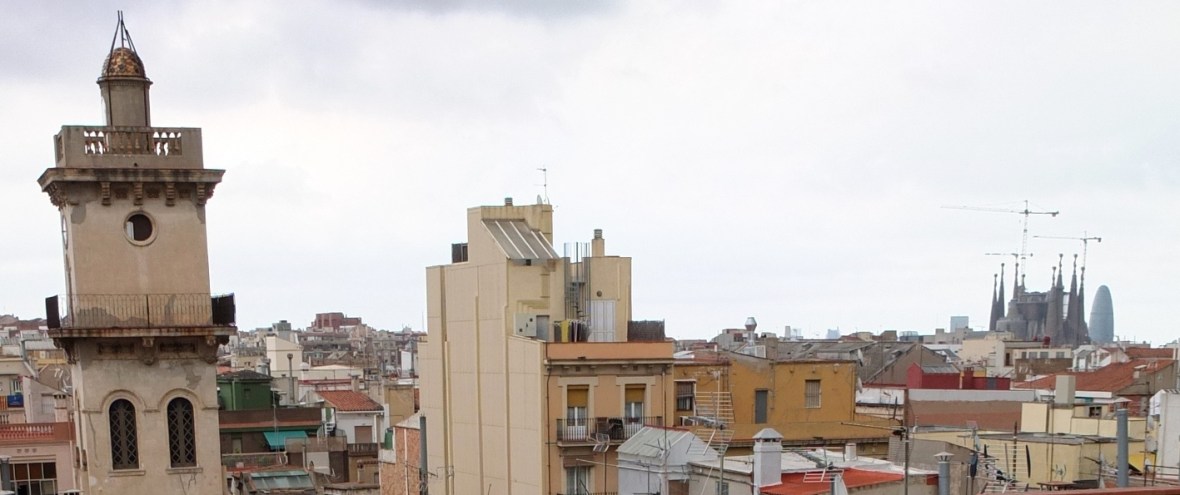 Rooftops in Barcelona with the Sagrada Familia