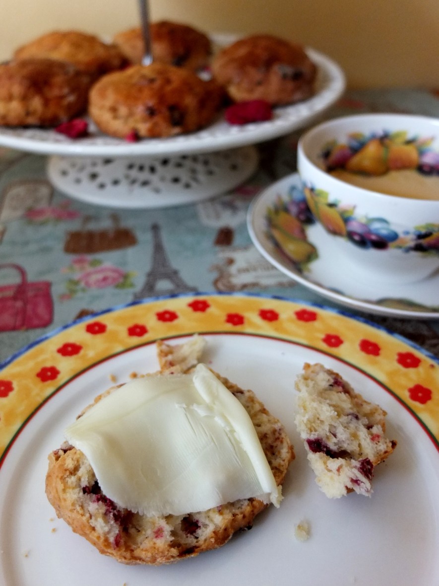 Ispahan raspberry, rose water and lychee scones