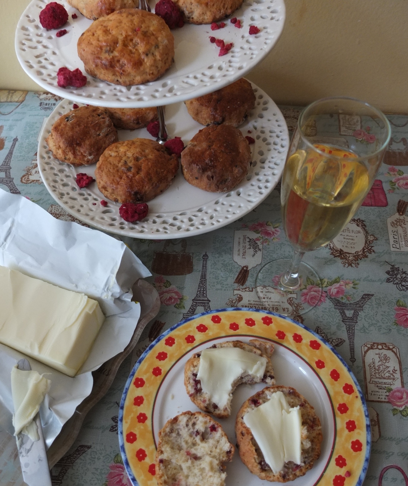 Afternoon champagne tea with Ispahan scones