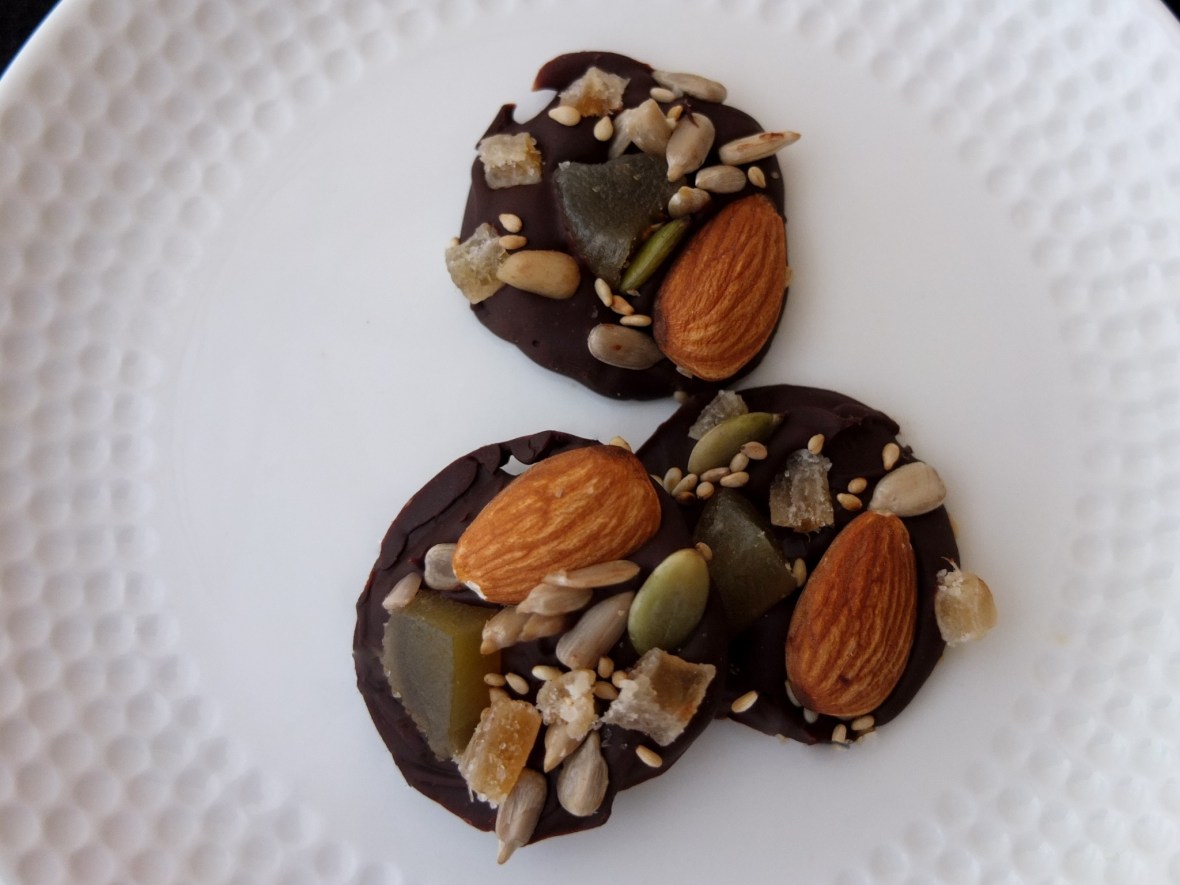 'Chinese' ginger, almond, seed and candied orange mendiants