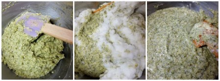 Mixing in the broccoli, cheese and egg whites