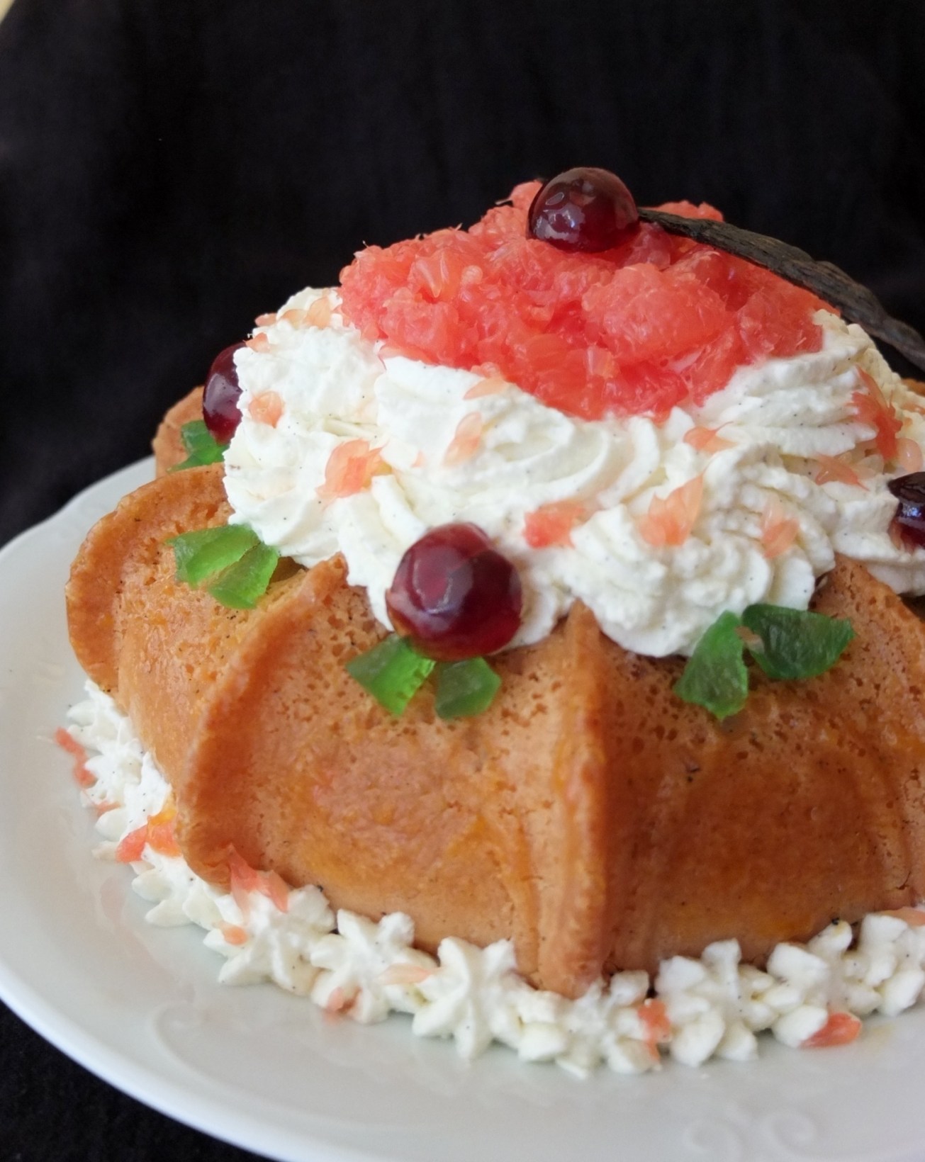 Pink grapefruit and kirsch savarin