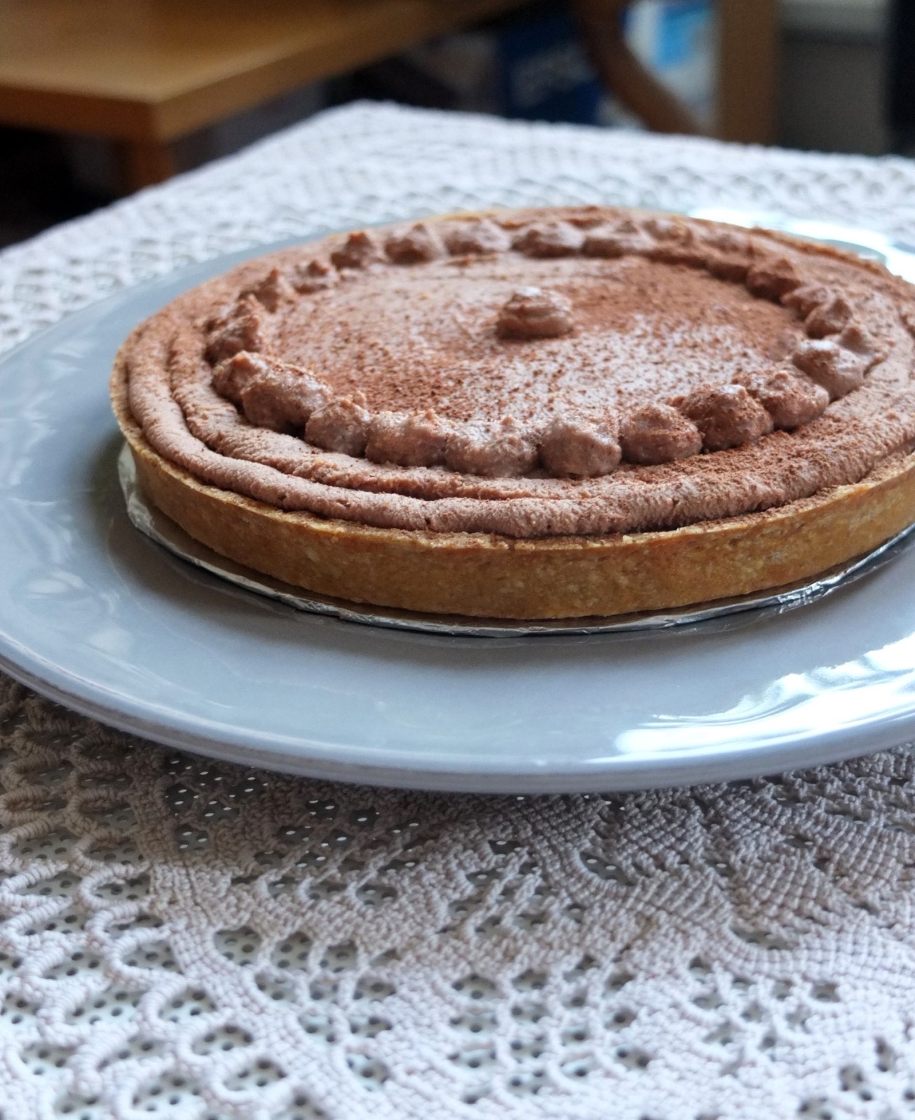 Salted caramel and milk chocolate mousse tart