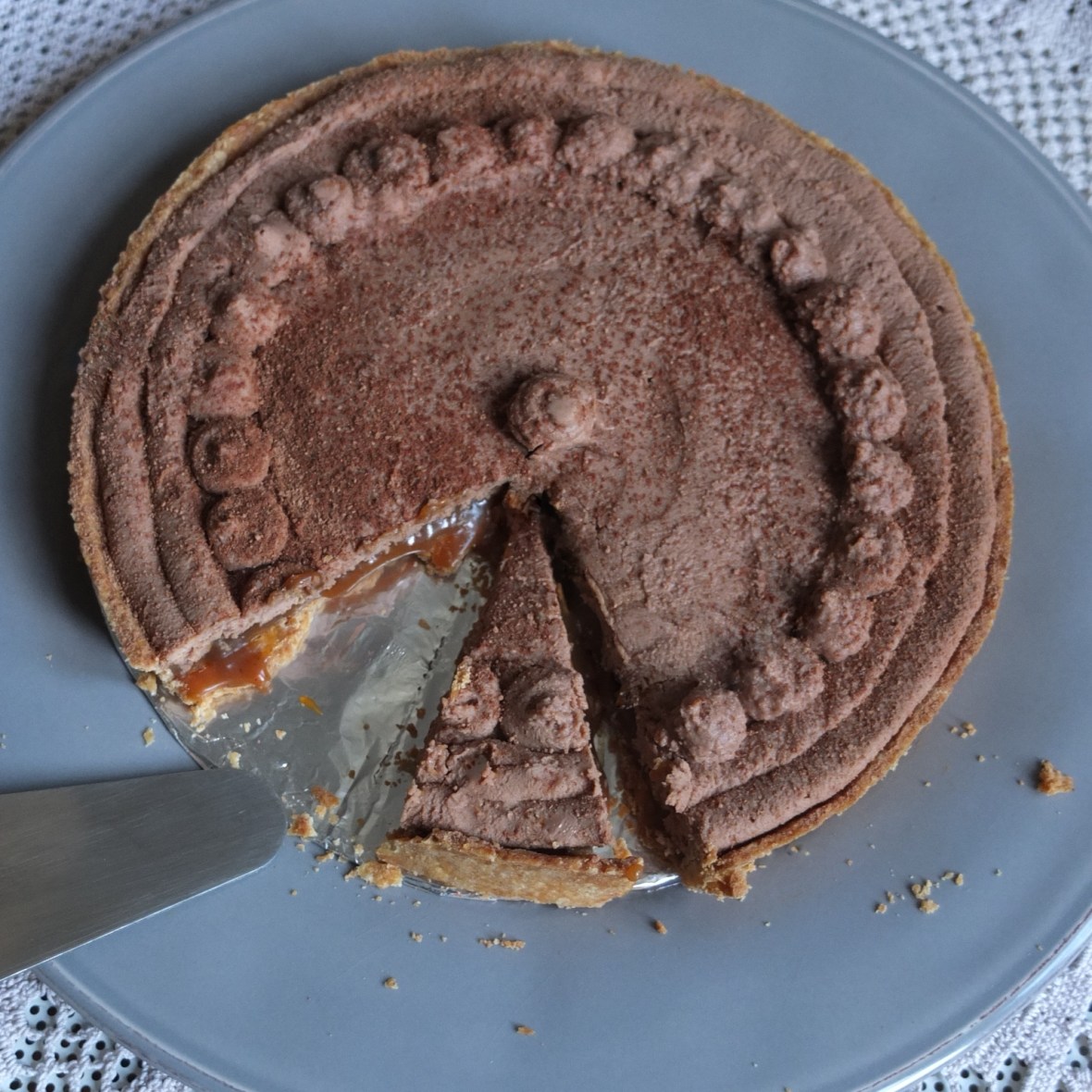 Salted caramel and milk chocolate mousse tart