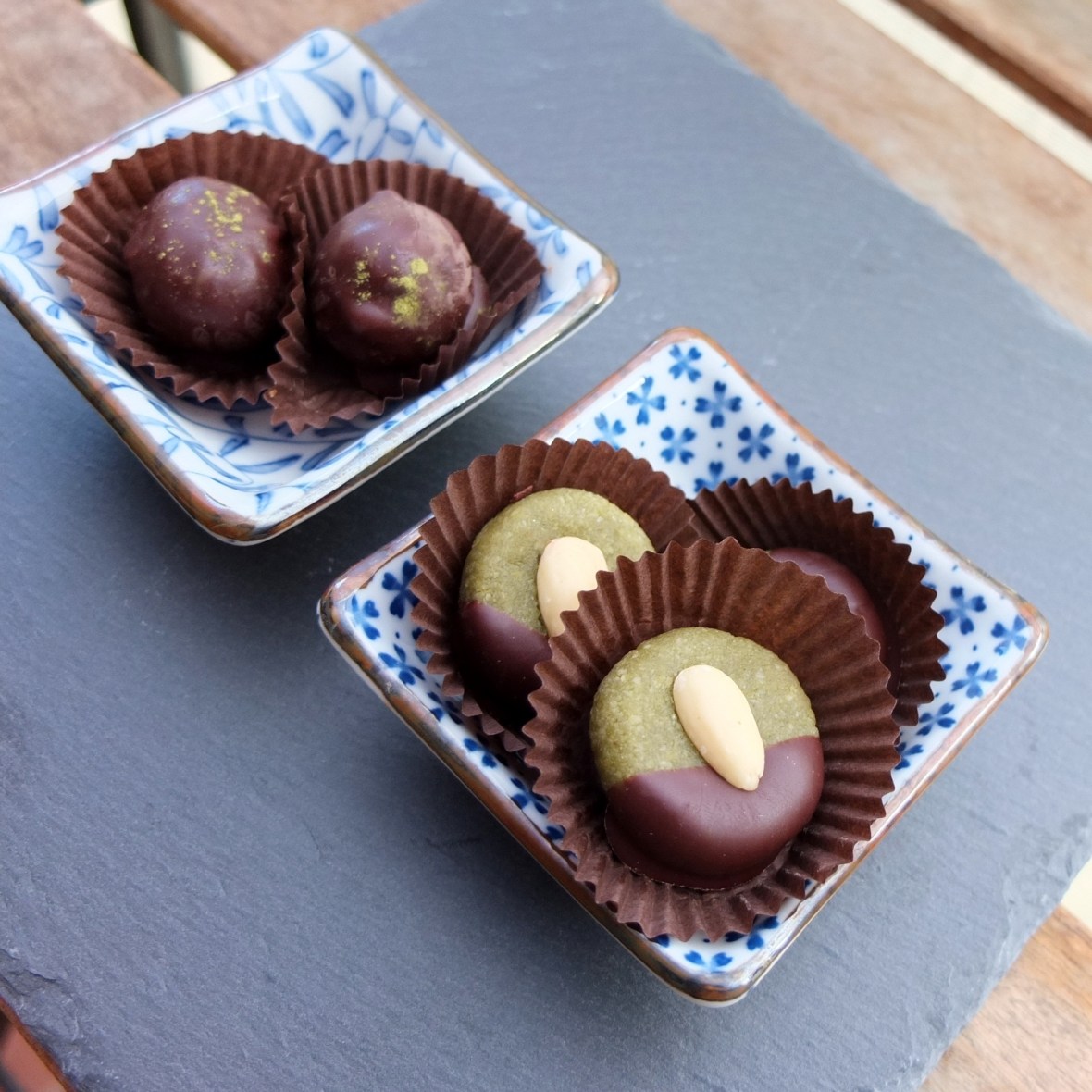 Matcha marzipans and caramels