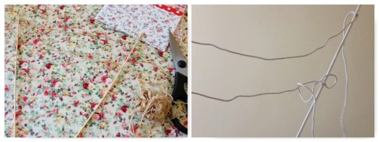 cake bunting - sticks and string