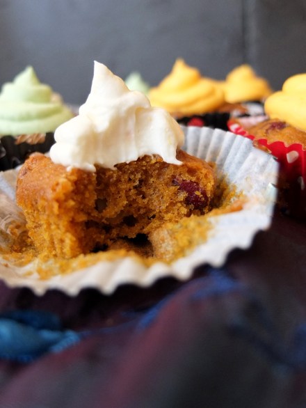 Sweet potato, cranberry and walnut cupcakes