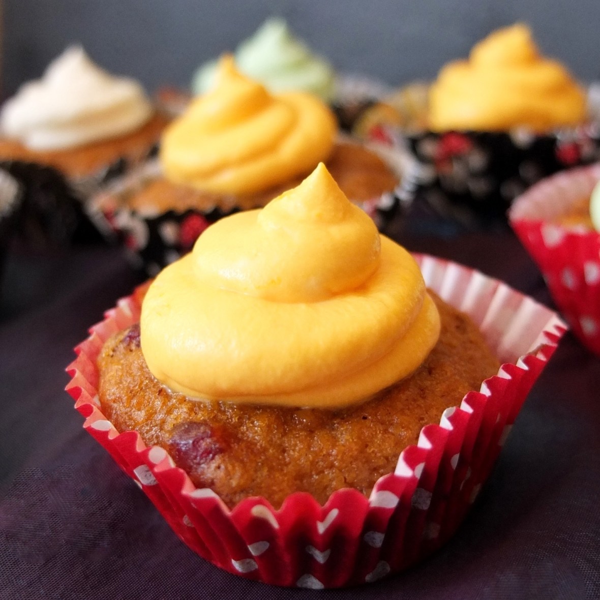 Sweet potato, cranberry and walnut cupcakes