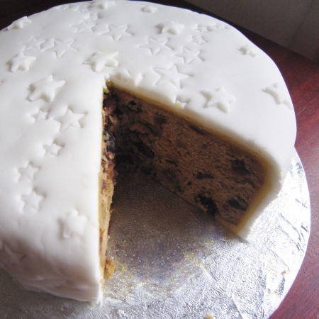 Traditional Christmas cake with fondant icing
