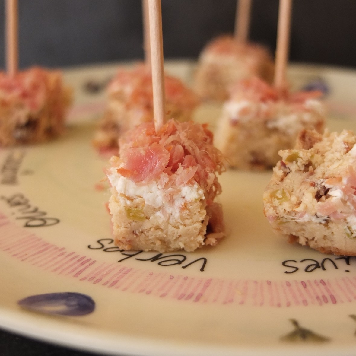 Savoury bacon crumble canapés