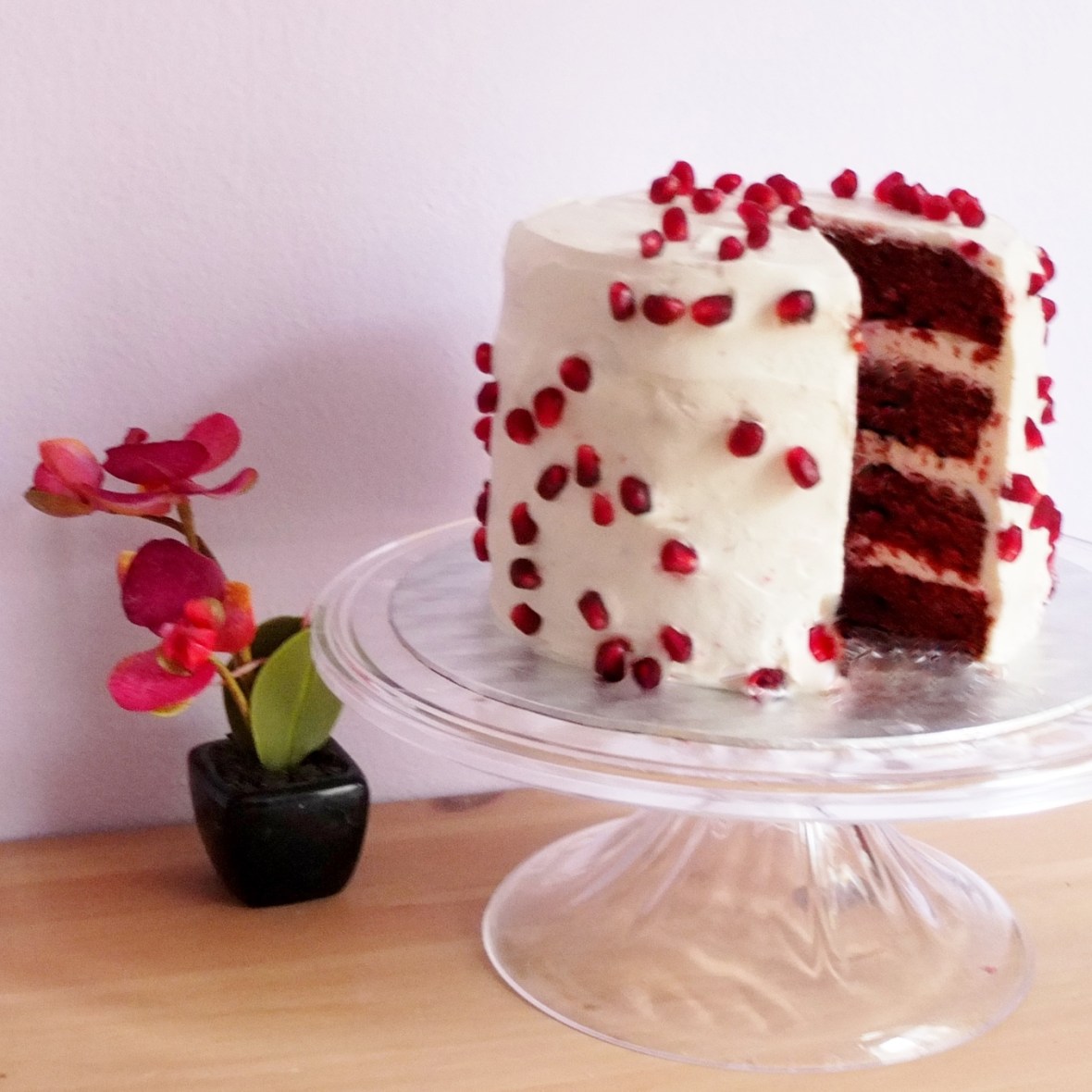 Pomegranate red velvet cake