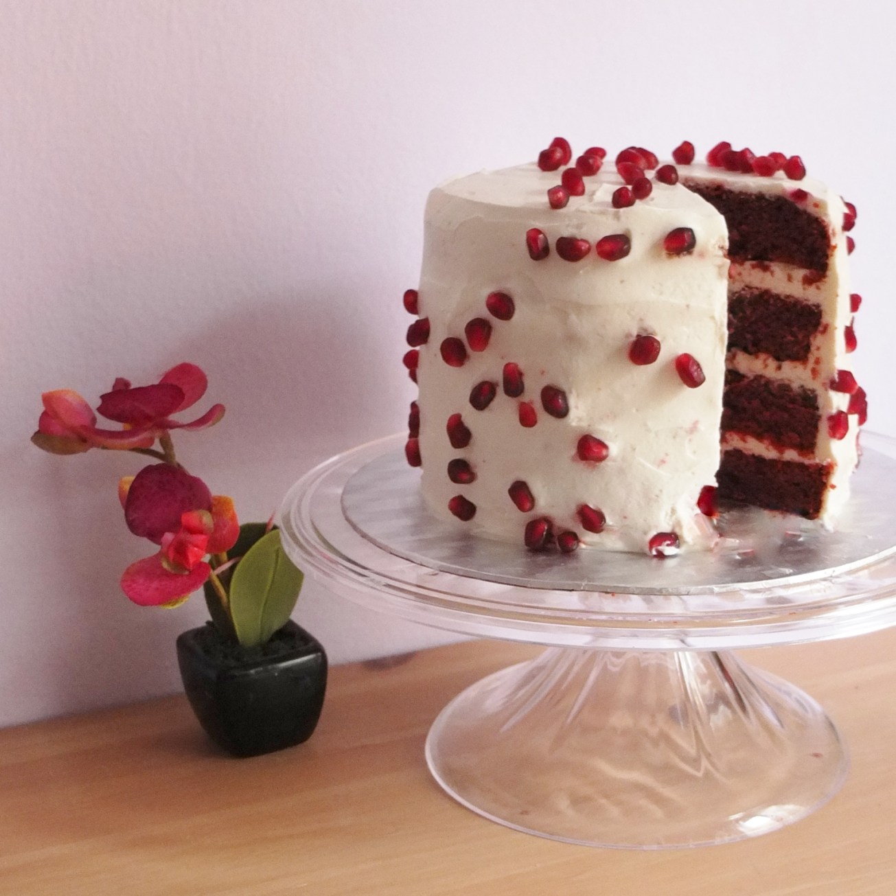 Pomegranate red velvet cake