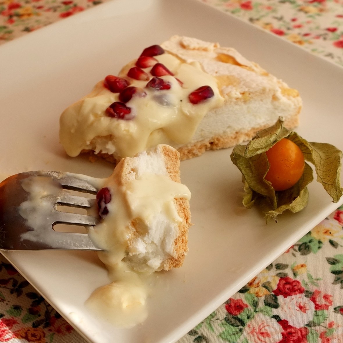 Pomegranate and passion fruit yoghurt pavlova