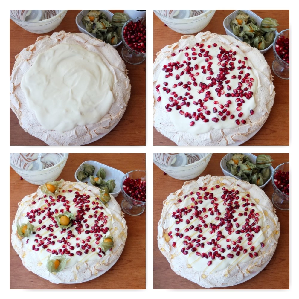 Passionfruit pavlova assembly