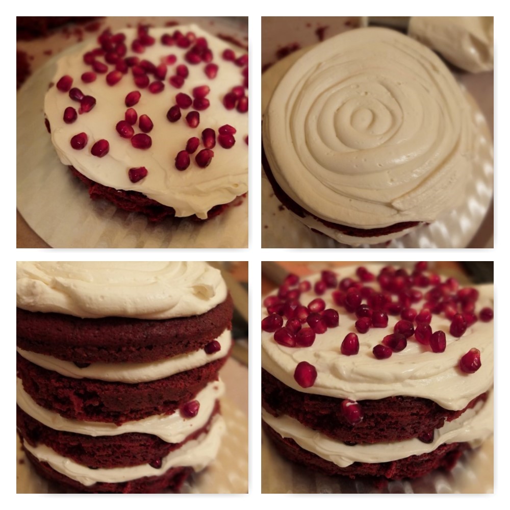 Pomegranate red velvet cake - making3