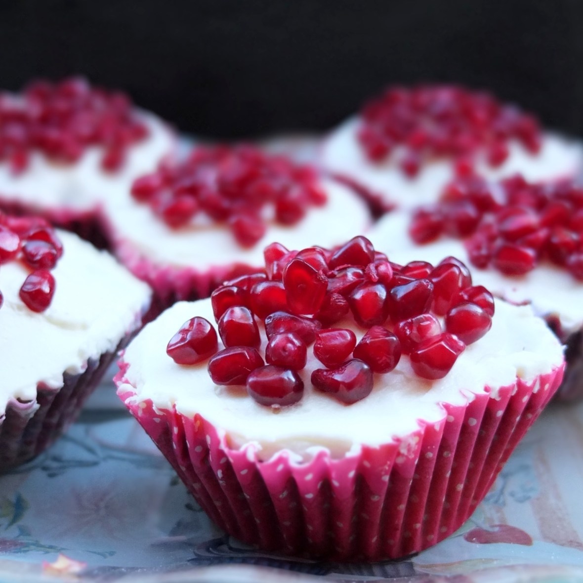 pomegranate red velvet cupcakes