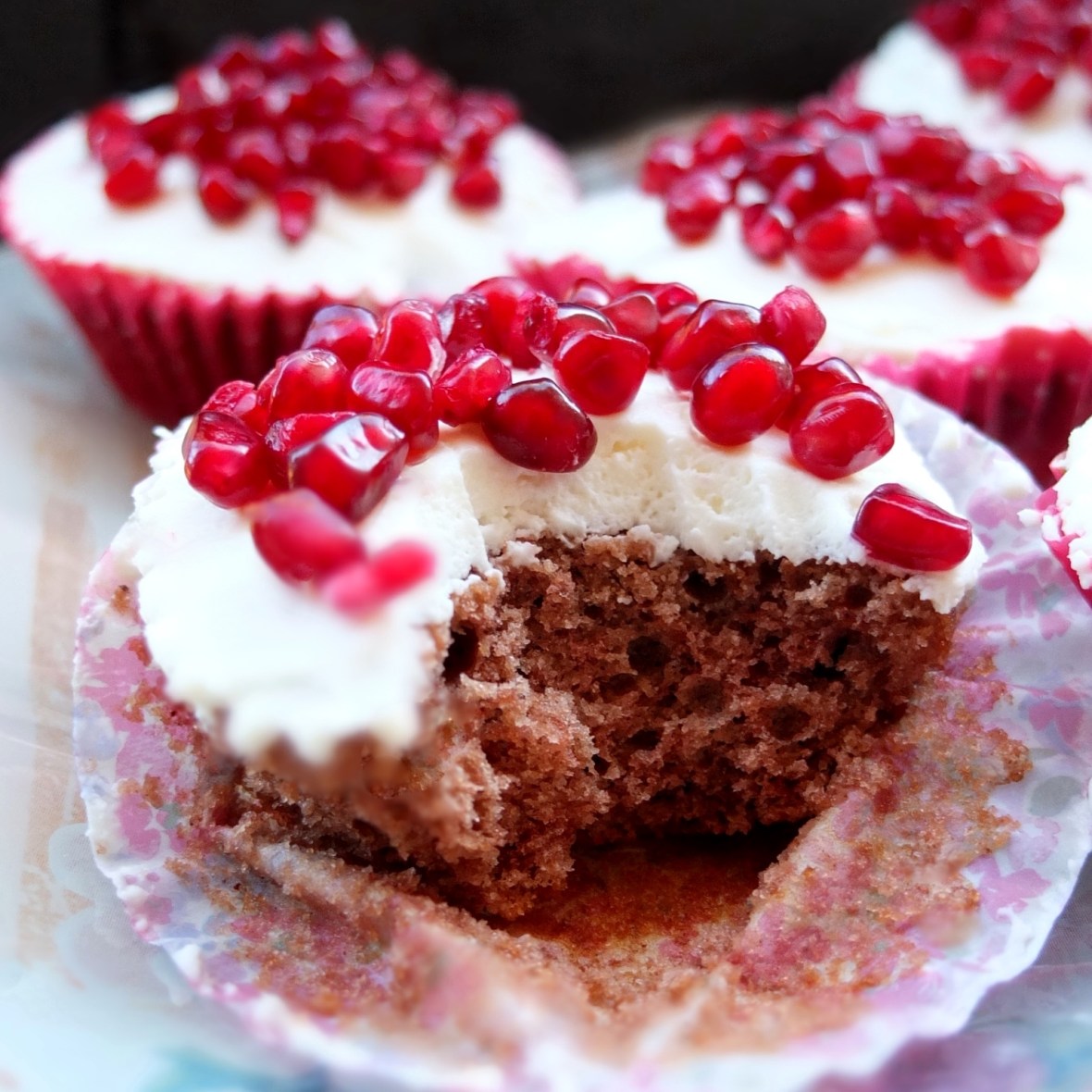 pomegranate red velvet cupcakes