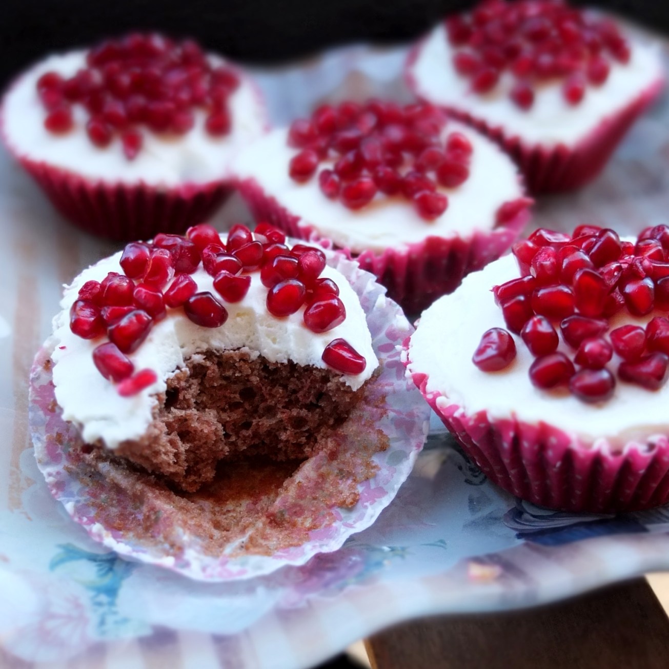pomegranate red velvet cupcakes