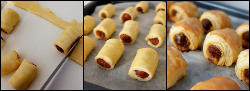 Sausage rolls made in Paris flat with inverted pastry