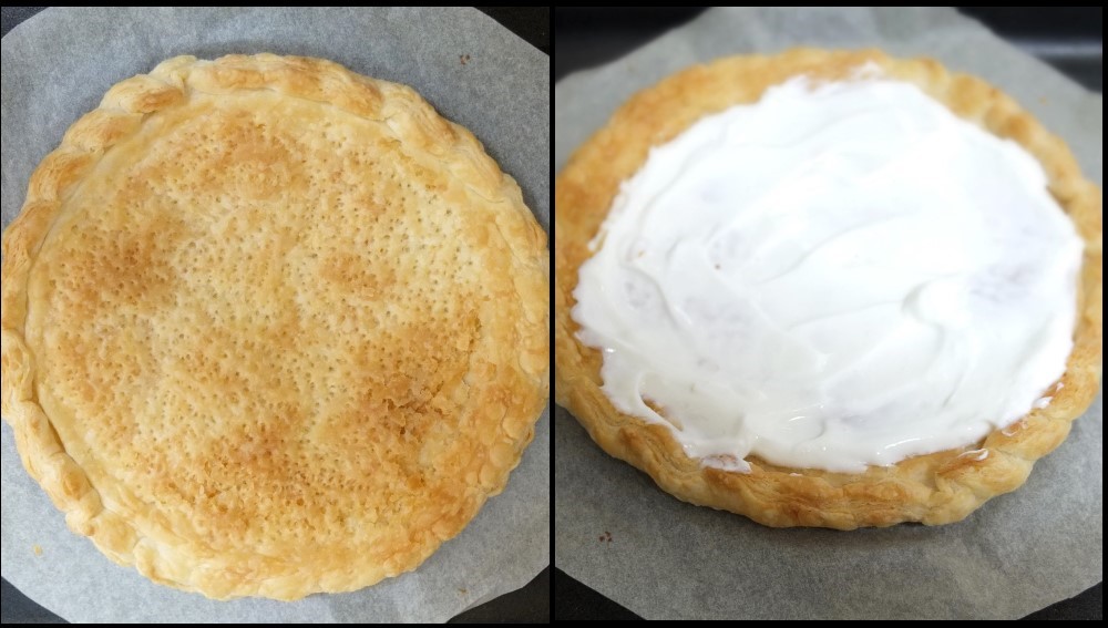 Spreading the quark on the puff pastry shell