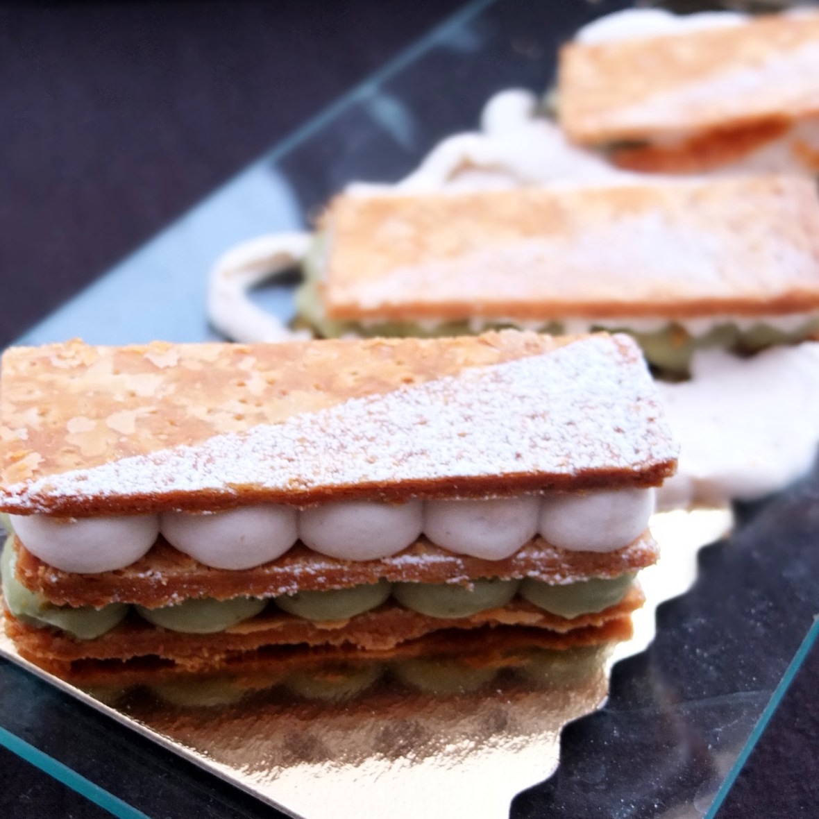 Matcha white chocolate and chestnut millefeuilles - the accident