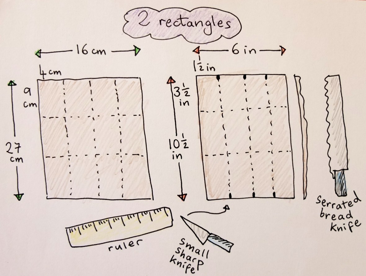 Matcha white chocolate and chestnut millefeuilles - cutting rectangles
