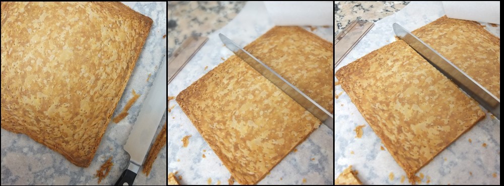 Matcha millefeuilles - cutting the puff pastry