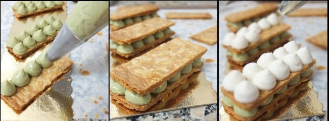 Matcha millefeuilles - piping