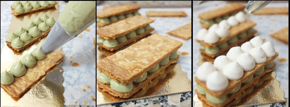 Matcha millefeuilles - piping