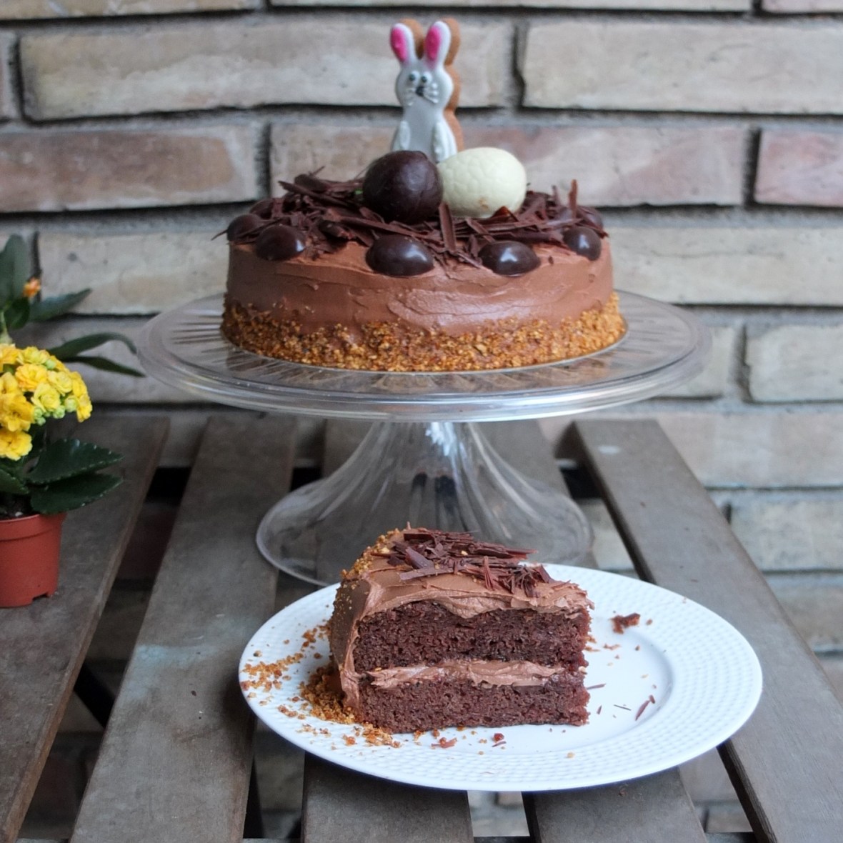 moist Easter chocolate and vanilla sponge cake