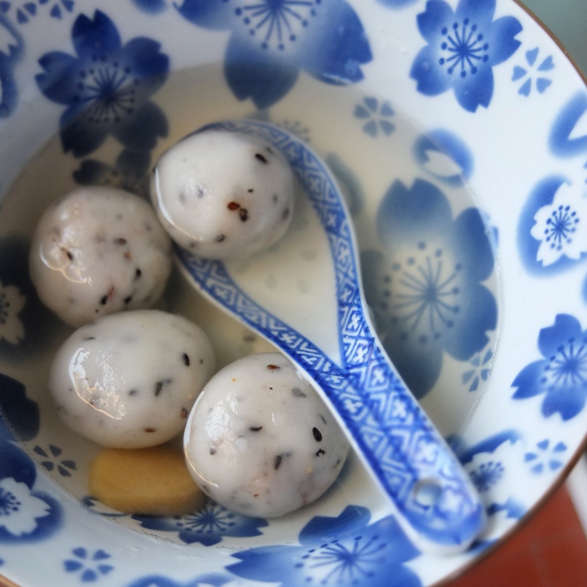 Red bean dumplings in ginger broth